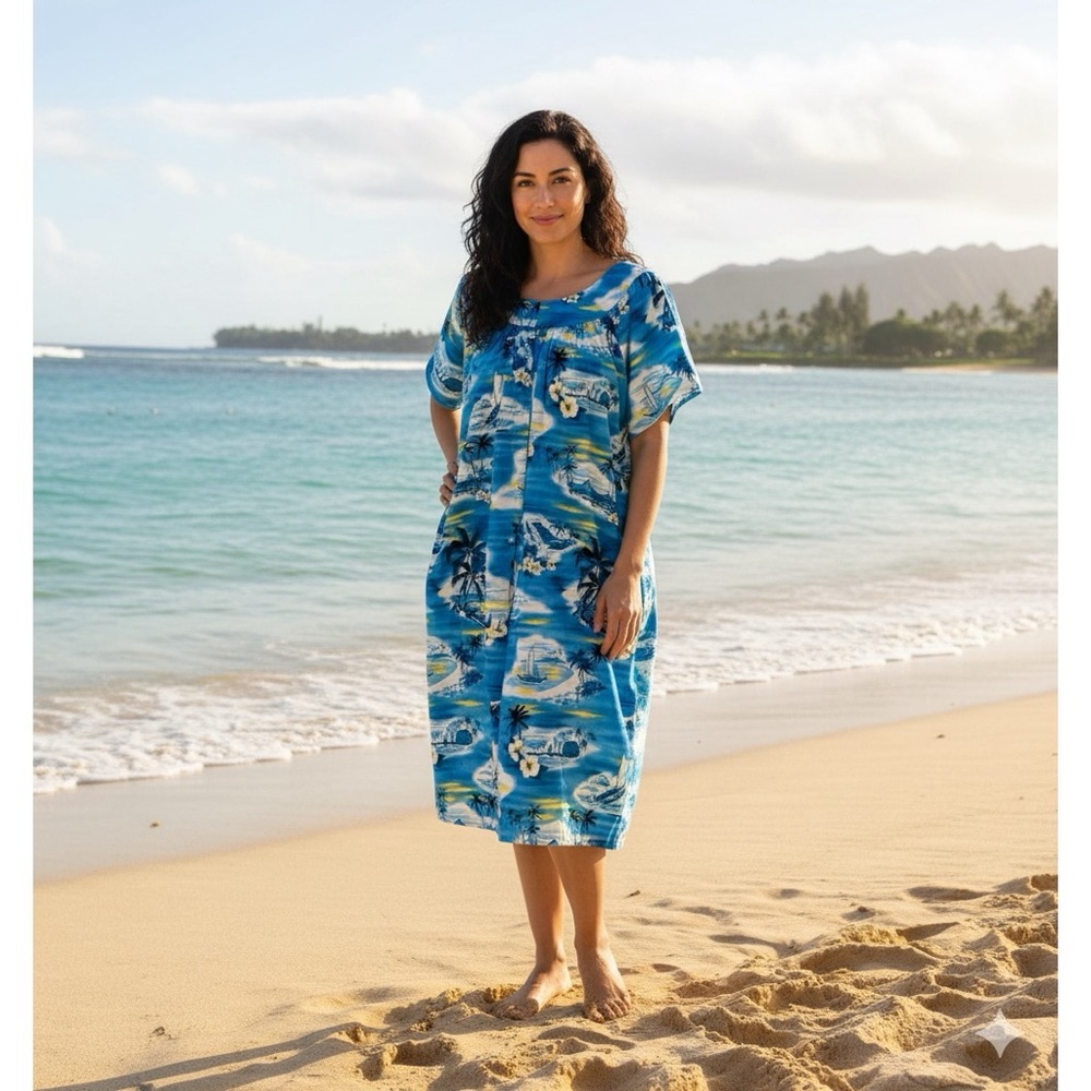 HILO HATTIE Vintage Beach‎ Scene Dress